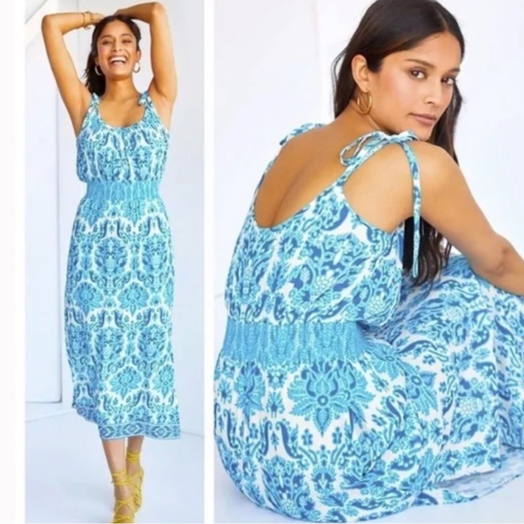 Anthro. Plenty By Tracy Reese Baroque White Blue Maxi Dress S Nwt